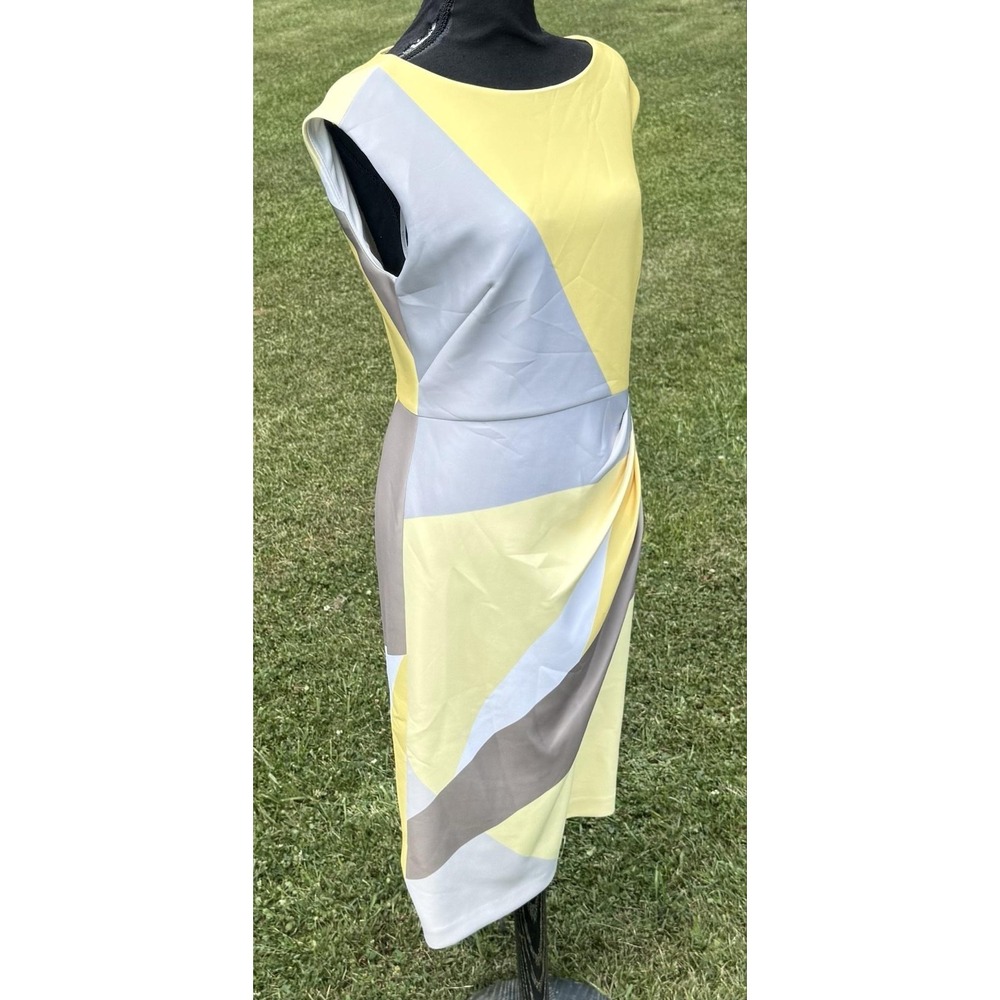 Donna Karan New York NWT Size 8 Yellow Abstract Print Sheath Midi Dress - Picture 3 of 14